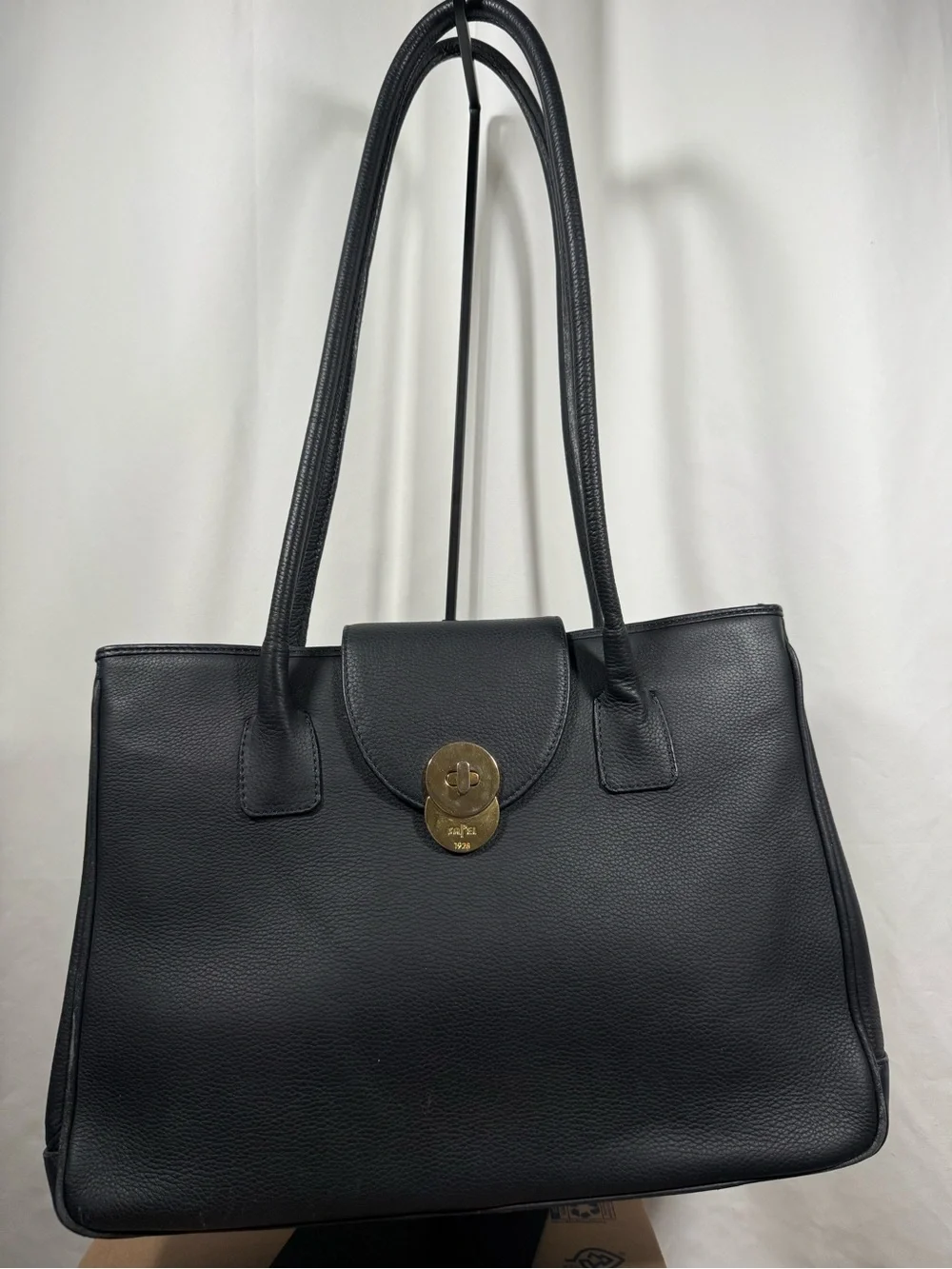 Vintage Italian Leather Sapel Tote with Gold Turn-Lock Closure